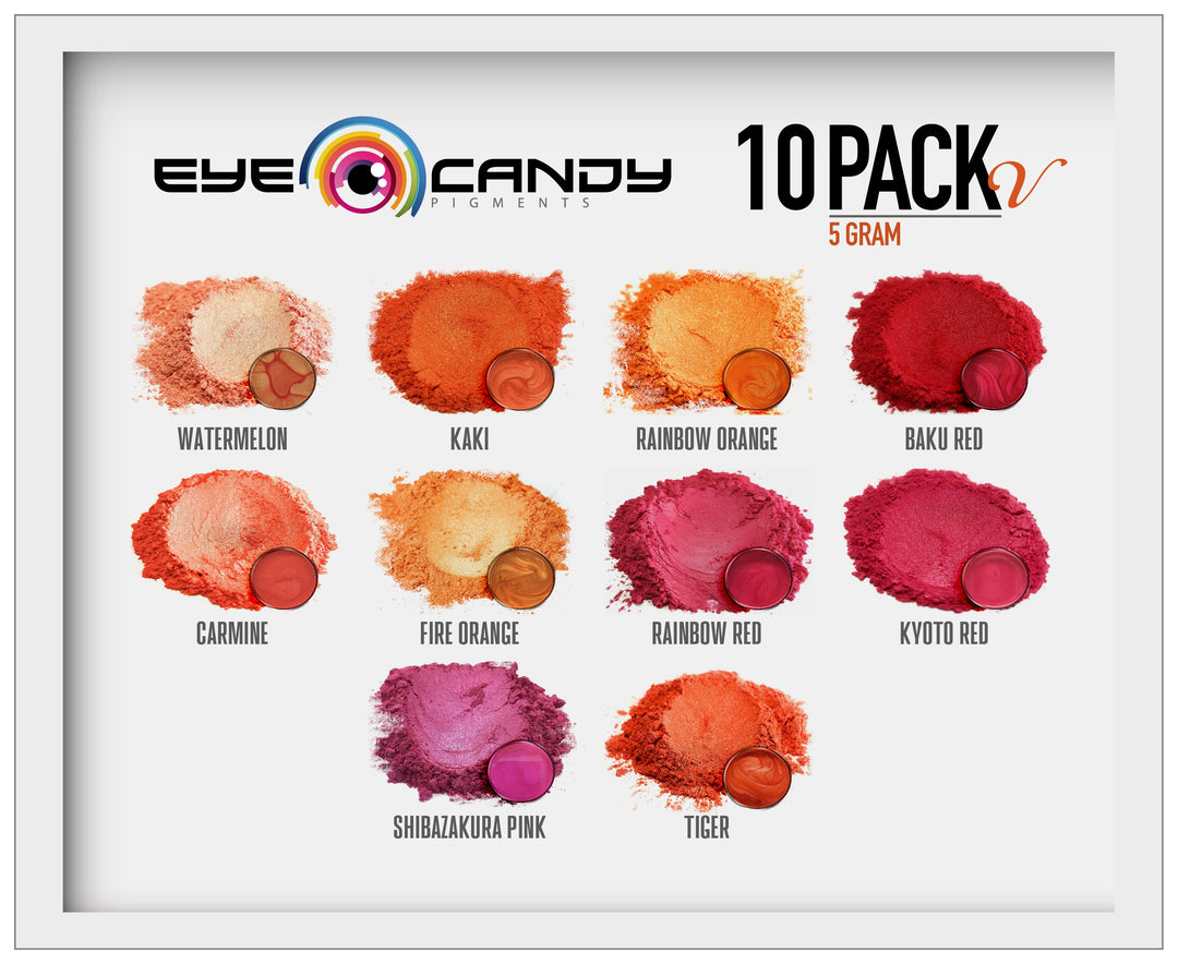 10 Color Pigment Powder Variety Pack Set V - Red / Orange