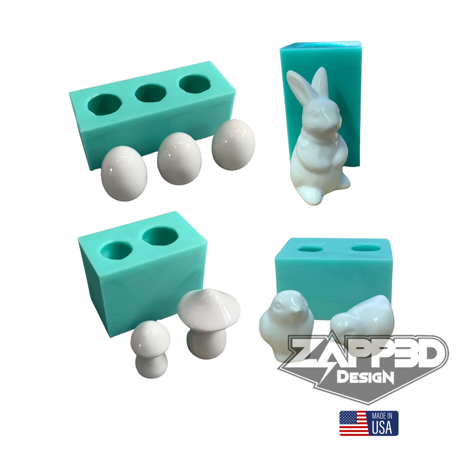 Easter Molds for Resin Collection | 4 Molds | Baby Chick Mold, Bunny Mold, Mushroom Mold, Egg Mold