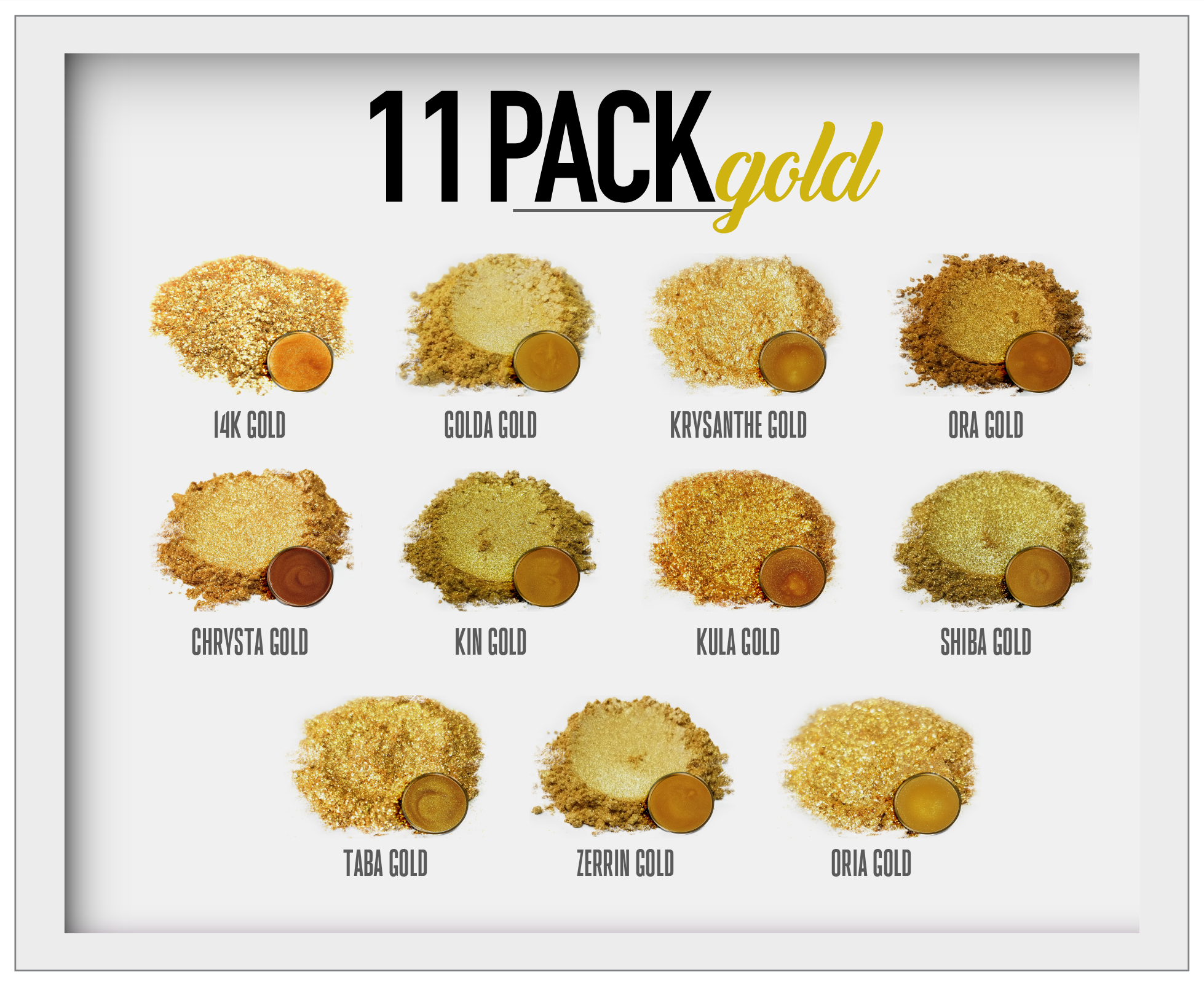Eye Candy 11 Color Gold Pigment Powder Variety Pack