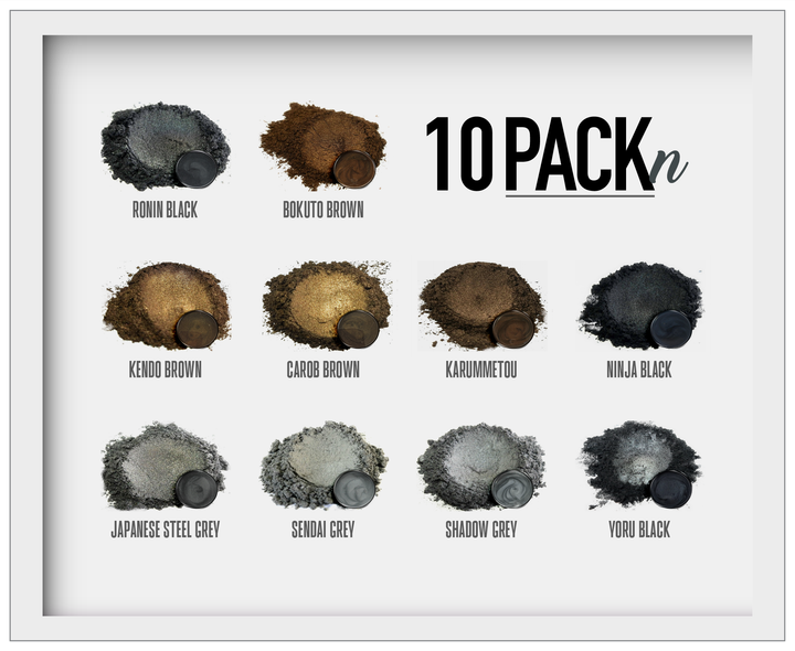 10 Color Pigment Powder Variety Pack Set N - Black / Brown / Grey