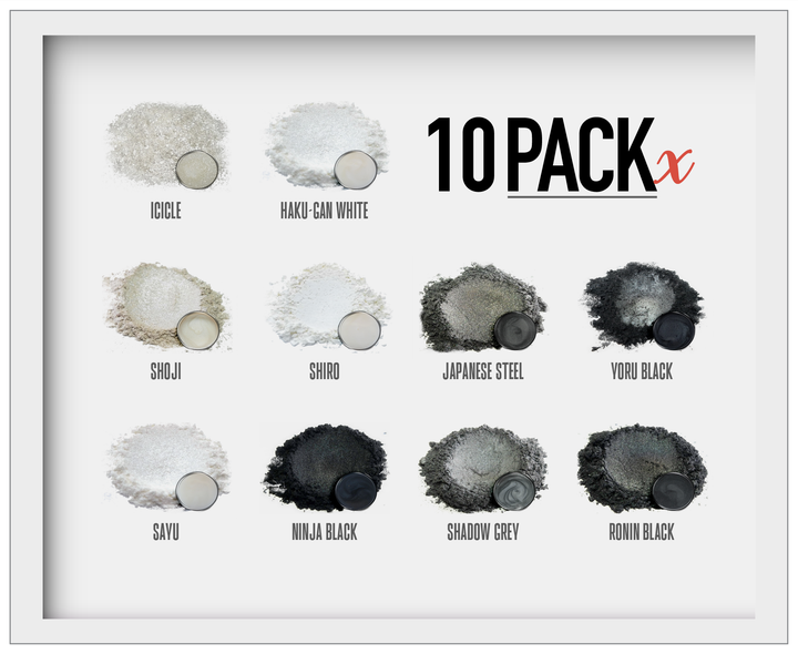 10 Color Pigment Powder Variety Pack Set X - Black / White / Grey
