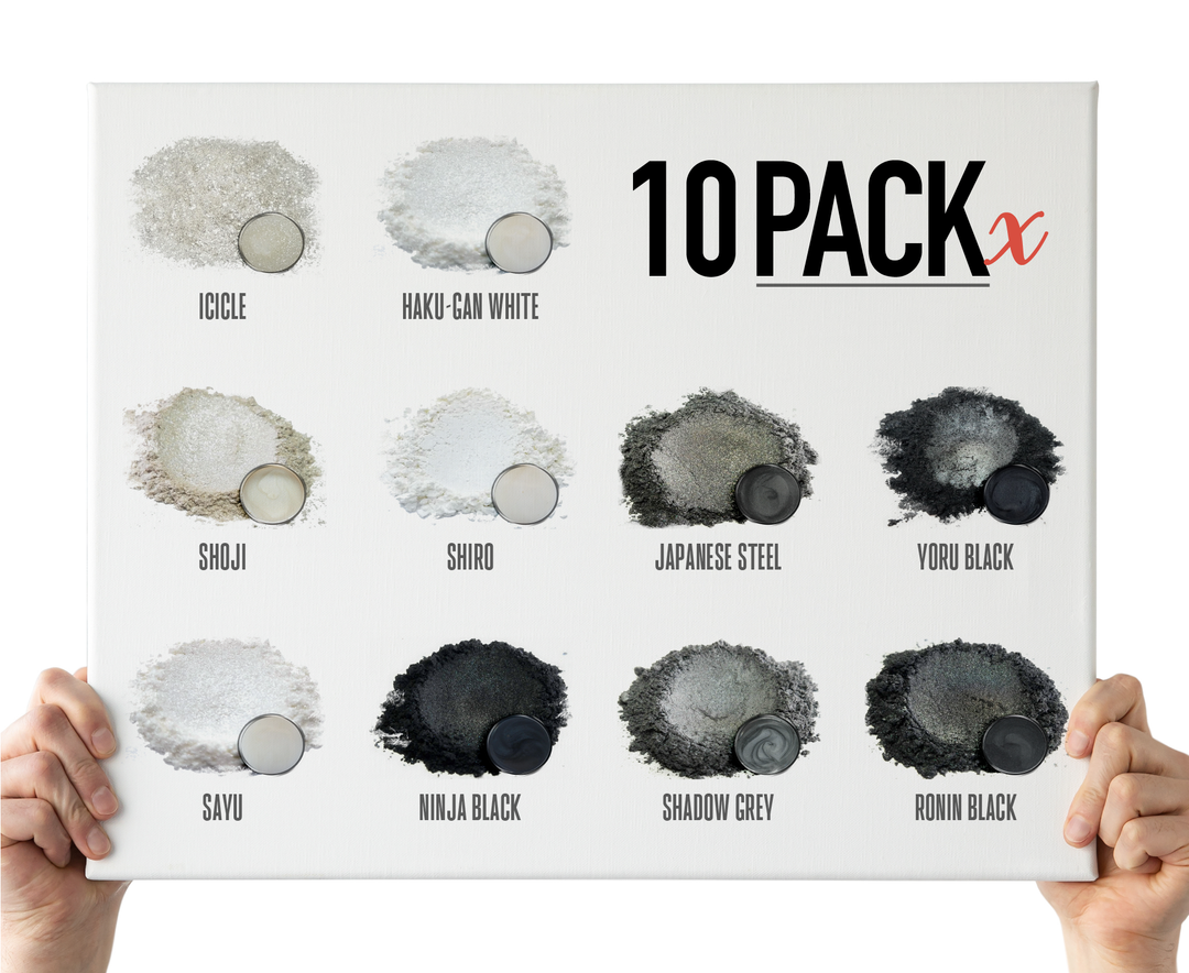 10 Color Pigment Powder Variety Pack Set X - Black / White / Grey