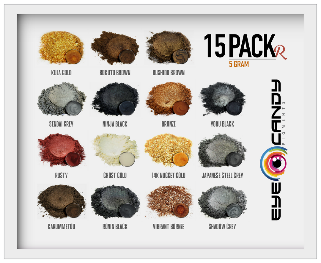 15 Color Pigment Powder Variety Pack Set R - Brown, Black, Gold, Bronze