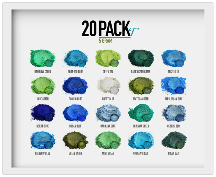 20 Color Pigment Powder Variety Pack Set T - Blue / Green