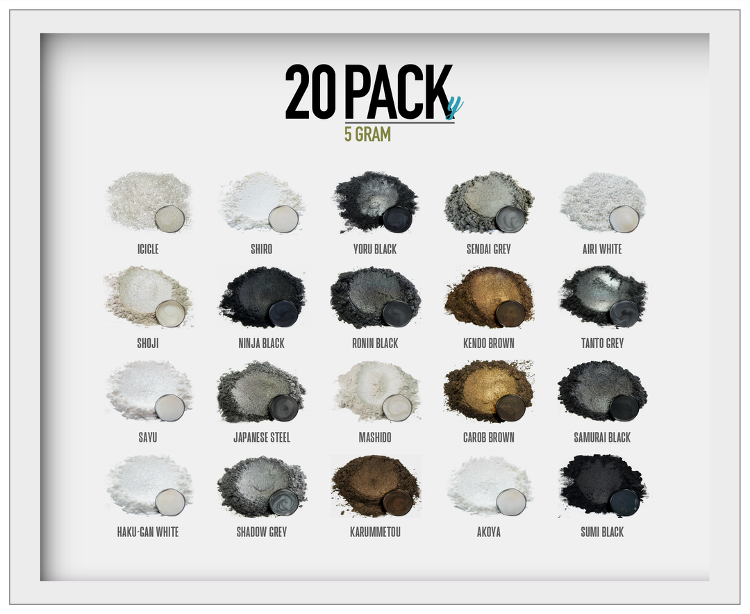 20 Color Pigment Powder Variety Pack Set Y - Black / Brown / White